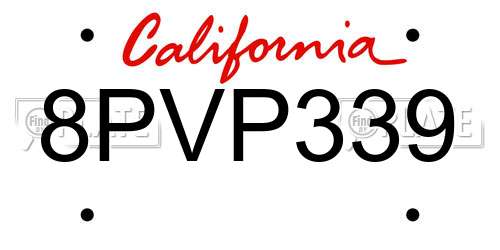 8PVP339 California License Plate