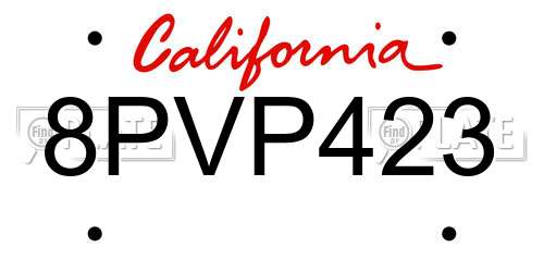 8PVP423 California License Plate