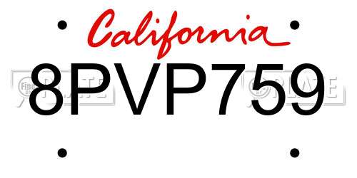 8PVP759 California License Plate