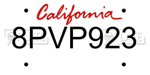 8PVP923 California License Plate