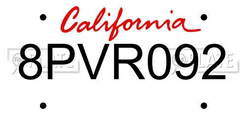 8PVR092 California License Plate