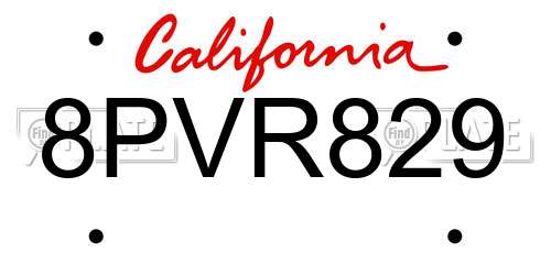 8PVR829 California License Plate