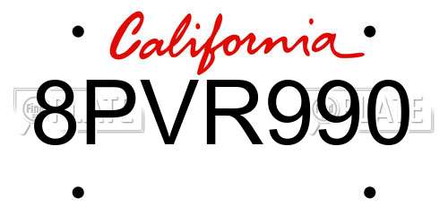 8PVR990 California License Plate