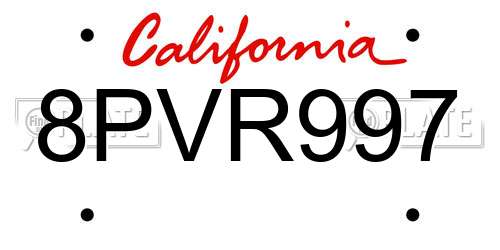 8PVR997 California License Plate