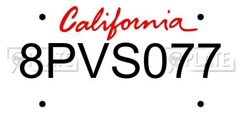 8PVS077 California License Plate