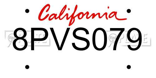 8PVS079 California License Plate