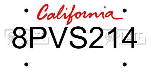 8PVS214 California License Plate