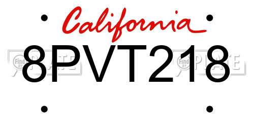 8PVT218 California License Plate