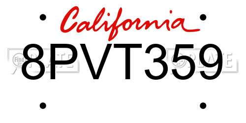 8PVT359 California License Plate