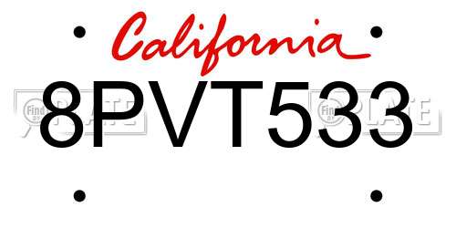 8PVT533 California License Plate