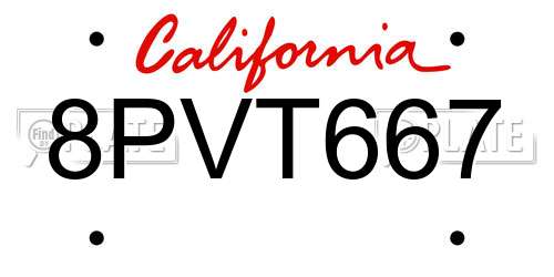 8PVT667 California License Plate