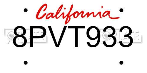 8PVT933 California License Plate
