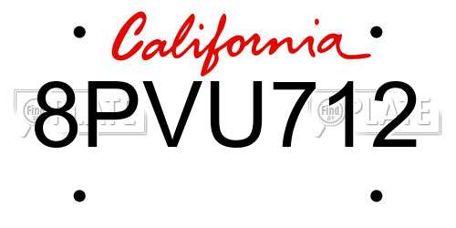 8PVU712 California License Plate