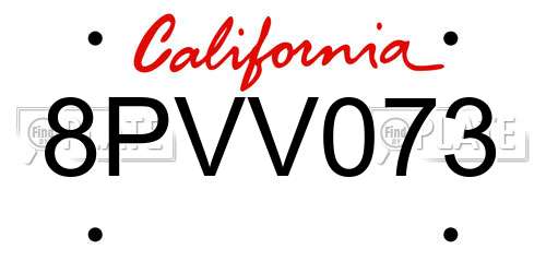 8PVV073 California License Plate
