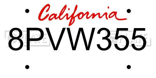 8PVW355 California License Plate