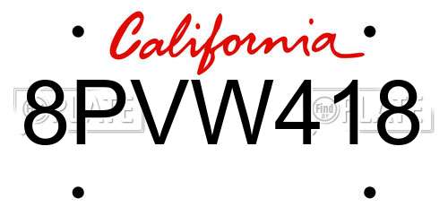 8PVW418 California License Plate