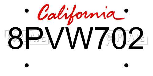 8PVW702 California License Plate