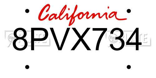 8PVX734 California License Plate