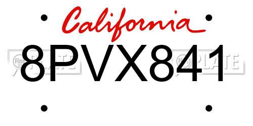 8PVX841 California License Plate