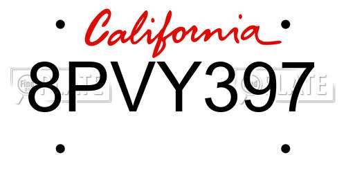 8PVY397 California License Plate