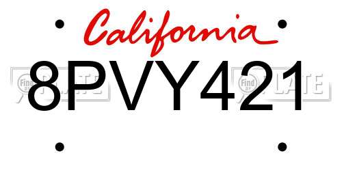 8PVY421 California License Plate