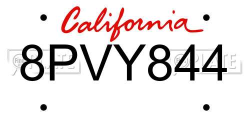 8PVY844 California License Plate