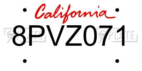8PVZ071 California License Plate