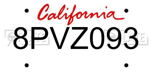 8PVZ093 California License Plate
