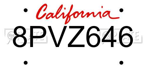 8PVZ646 California License Plate