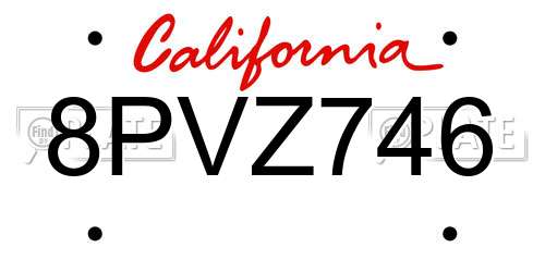 8PVZ746 California License Plate