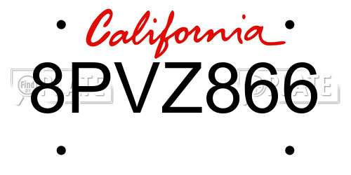 8PVZ866 California License Plate