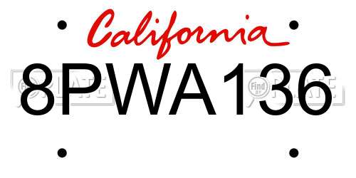 8PWA136 California License Plate