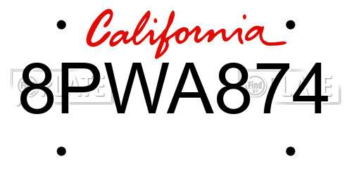 8PWA874 California License Plate