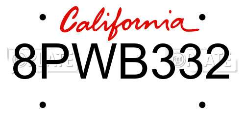 8PWB332 California License Plate