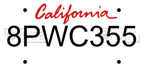 8PWC355 California License Plate