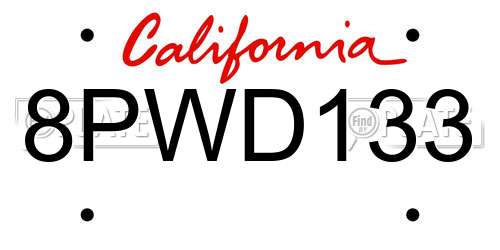8PWD133 California License Plate