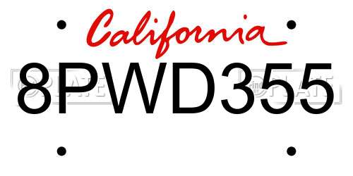 8PWD355 California License Plate