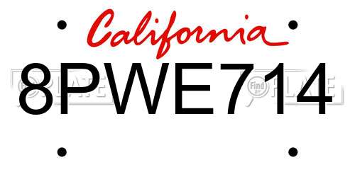 8PWE714 California License Plate