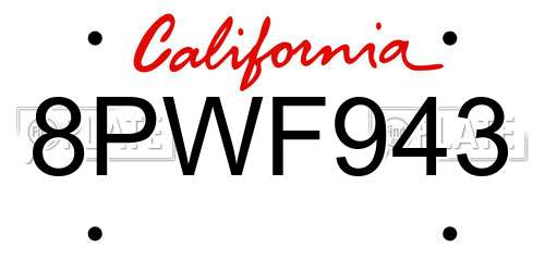 8PWF943 California License Plate