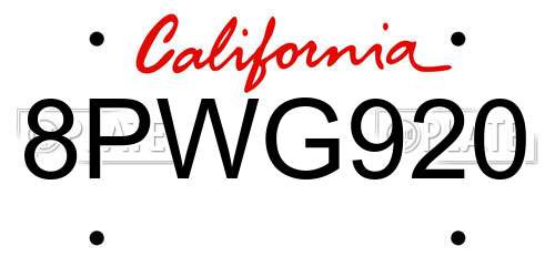 8PWG920 California License Plate