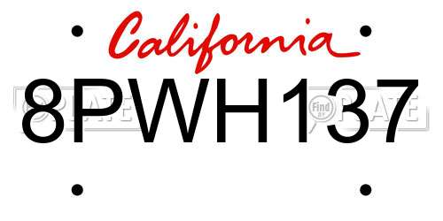 8PWH137 California License Plate