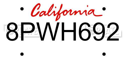 8PWH692 California License Plate