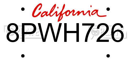 8PWH726 California License Plate