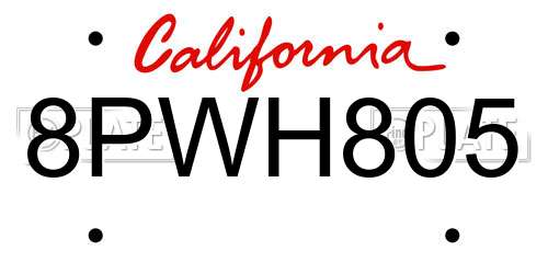 8PWH805 California License Plate