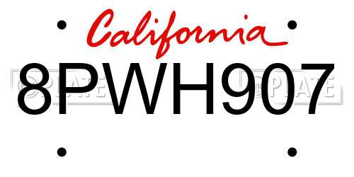 8PWH907 California License Plate