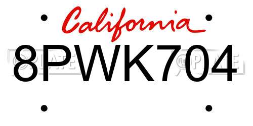 8PWK704 California License Plate