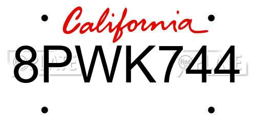 8PWK744 California License Plate