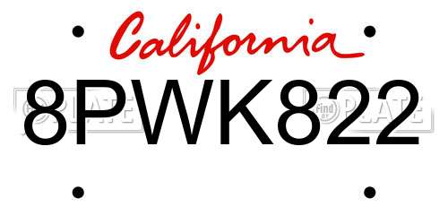 8PWK822 California License Plate