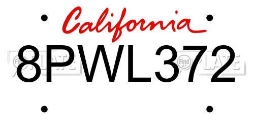 8PWL372 California License Plate