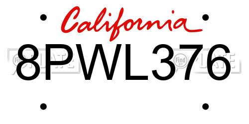 8PWL376 California License Plate